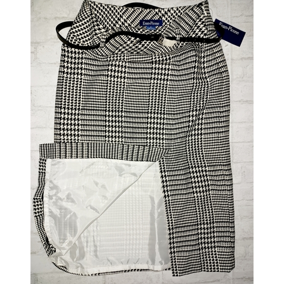 Evan Picone Houndstooth Slit Front Belted Skirt - Blk/Ivory - Picture 4 of 16
